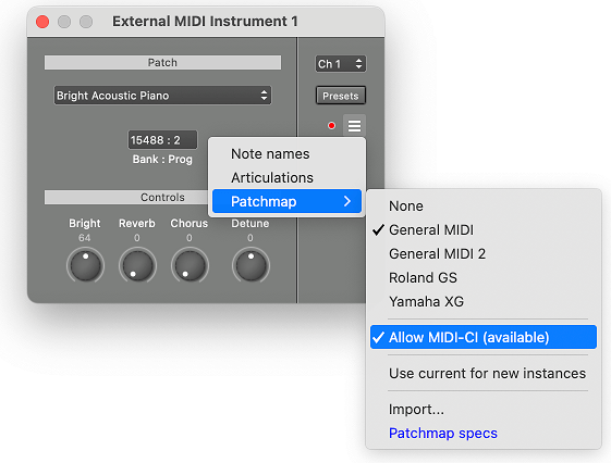 Allow MIDI-CI option in Patchmap menu