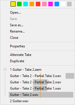 A track's File Options Menu