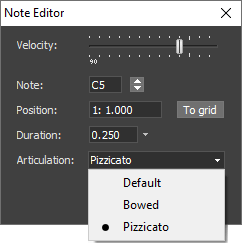 Note Editor with Articulation option