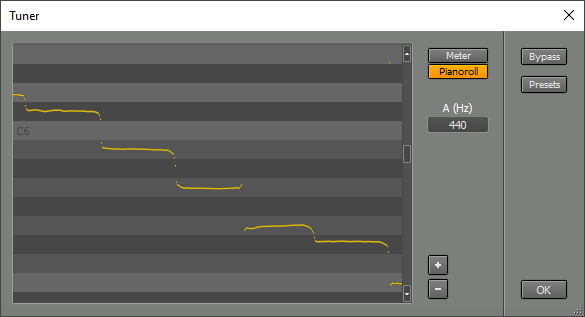 Tuner window (Pianoroll mode)